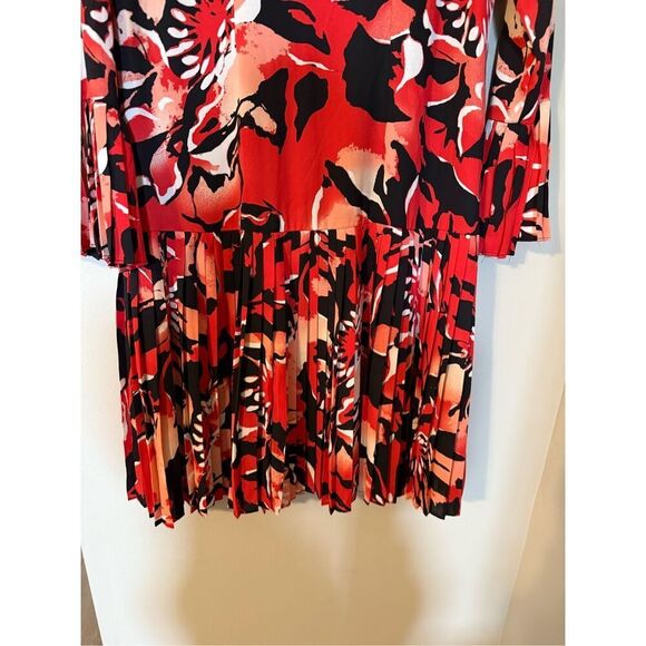 The Limited Size 6 Madison Avenue Pleated Shirt Dress Red Floral Flare Sleeve - Picture 7 of 11